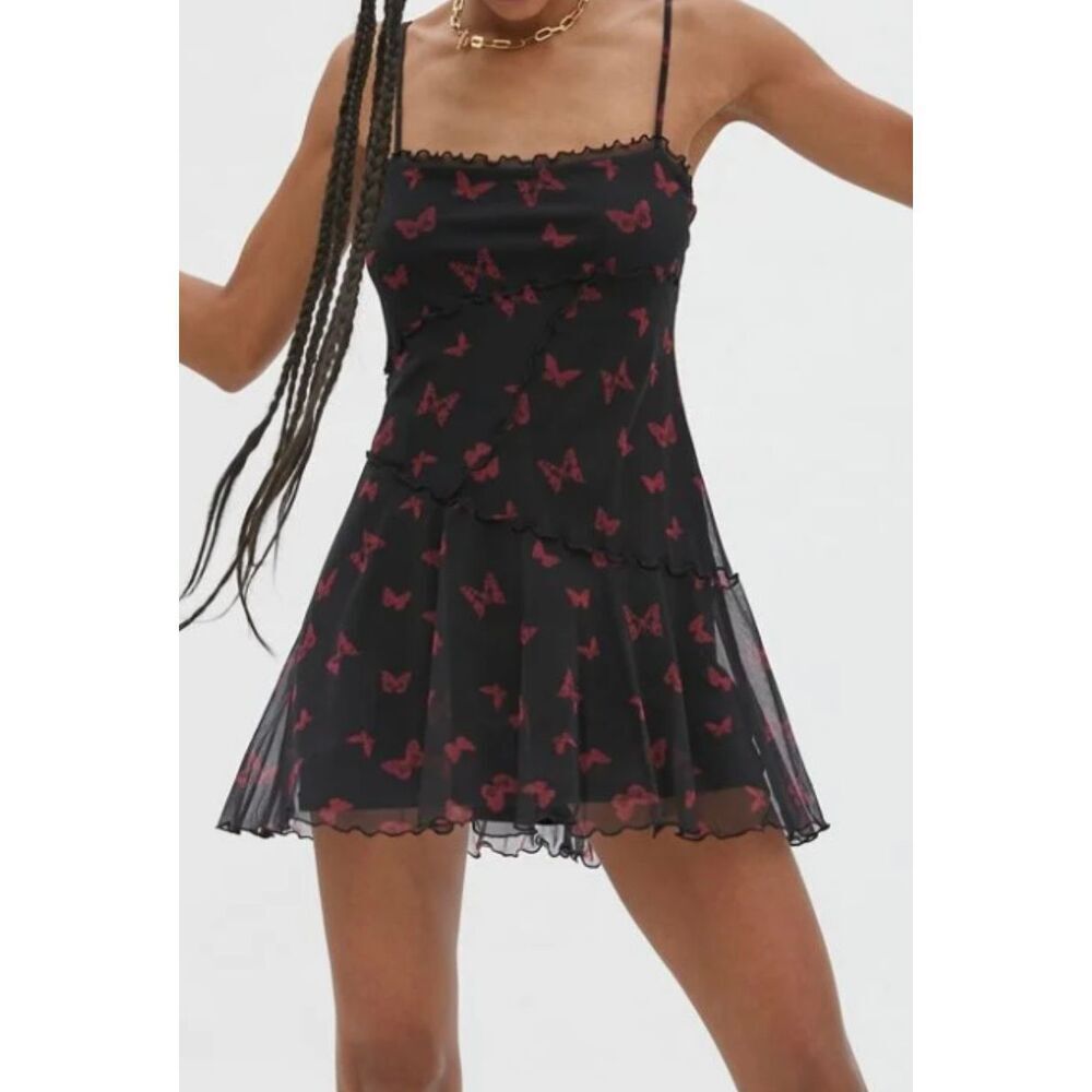 Urban outfitters, mixie, butterfly, mesh, mini slip dress, chocolate brown Y2K S